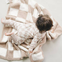 Lucky Panda Kids - Bamboo Zip Romper | Latte Checkered