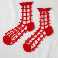 SHEER FRENCH WINDOW SOCKS - Classic Red
