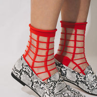 SHEER FRENCH WINDOW SOCKS - Classic Red