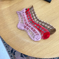 SHEER FRENCH WINDOW SOCKS - Classic Red