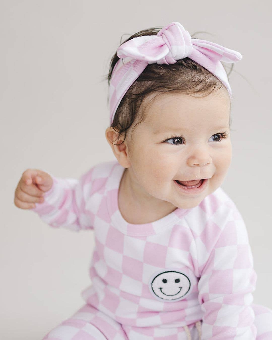 Lucky Panda Kids - Lounge Set | Smiley Checkered Pink
