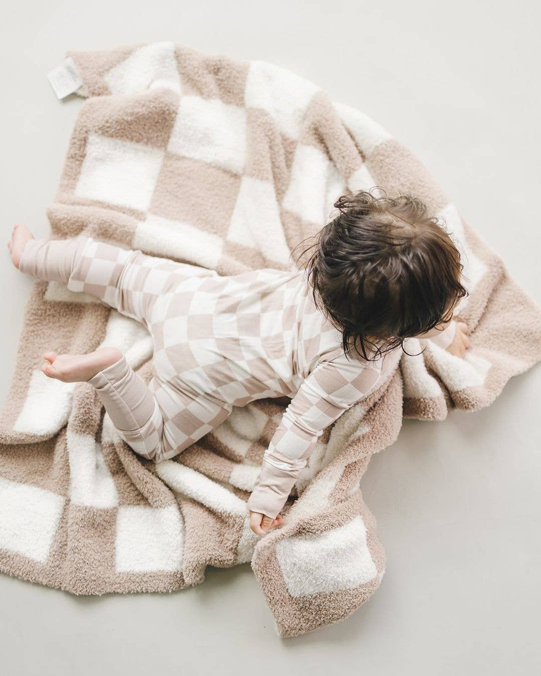 Lucky Panda Kids - Bamboo Zip Romper | Latte Checkered