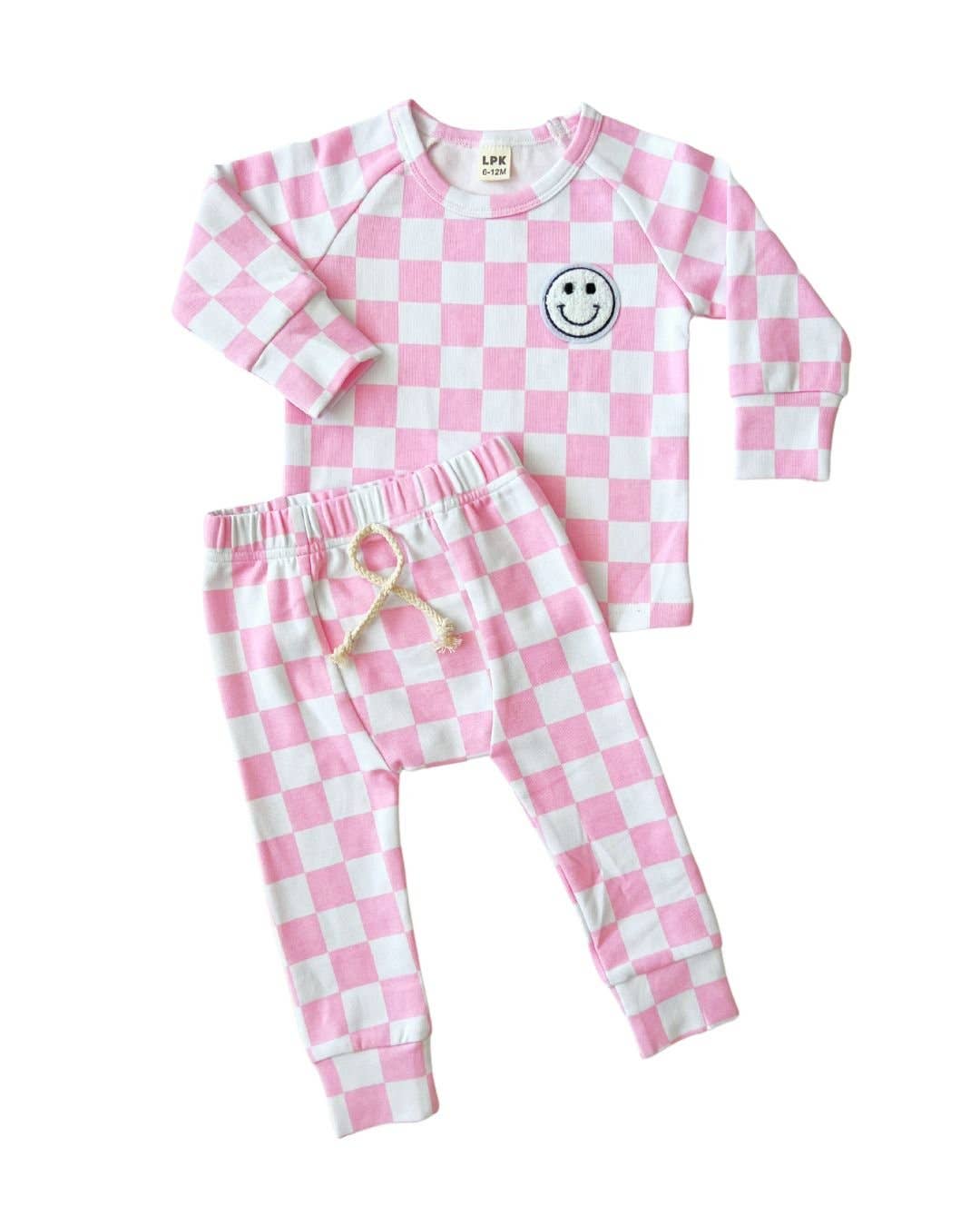 Lucky Panda Kids - Lounge Set | Smiley Checkered Pink