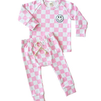 Lucky Panda Kids - Lounge Set | Smiley Checkered Pink