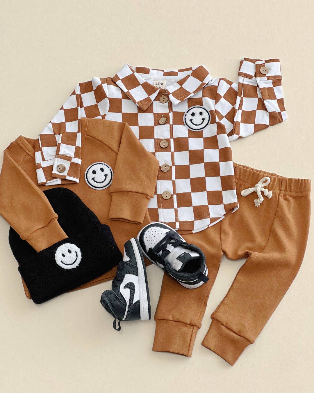 Lucky Panda Kids - Shacket | Smiley Checkered Copper
