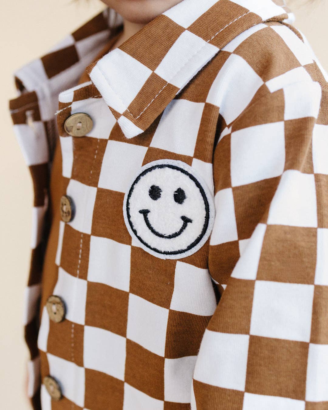 Lucky Panda Kids - Shacket | Smiley Checkered Copper