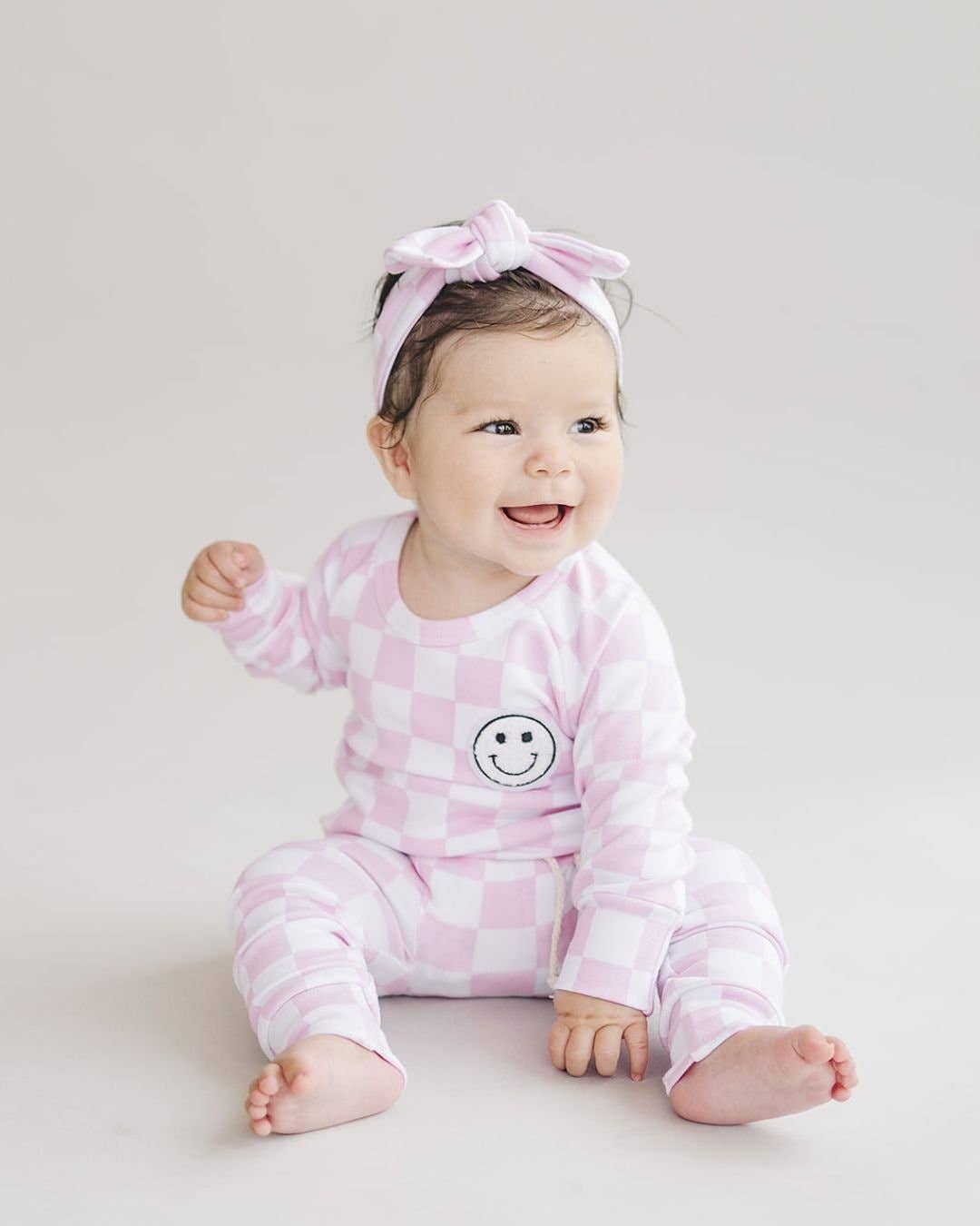 Lucky Panda Kids - Lounge Set | Smiley Checkered Pink