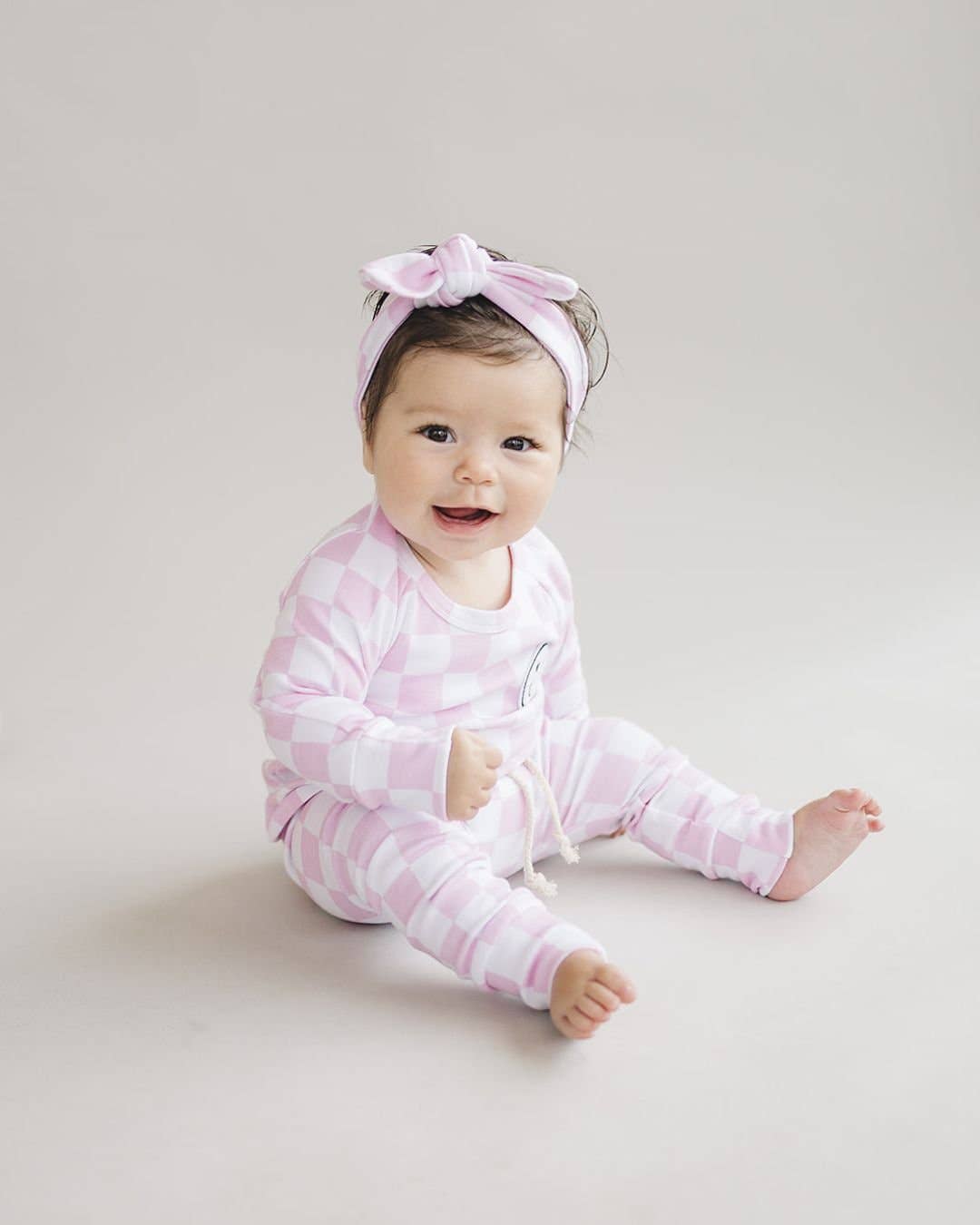 Lucky Panda Kids - Lounge Set | Smiley Checkered Pink