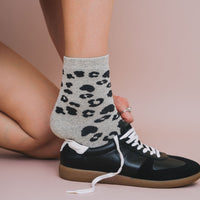 LEOPARD SOCKS - Heather Grey