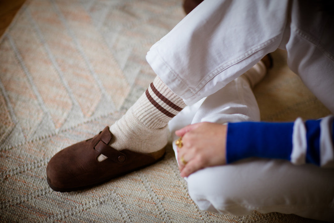 GYM SOCKS - Oat Cocoa Stripe