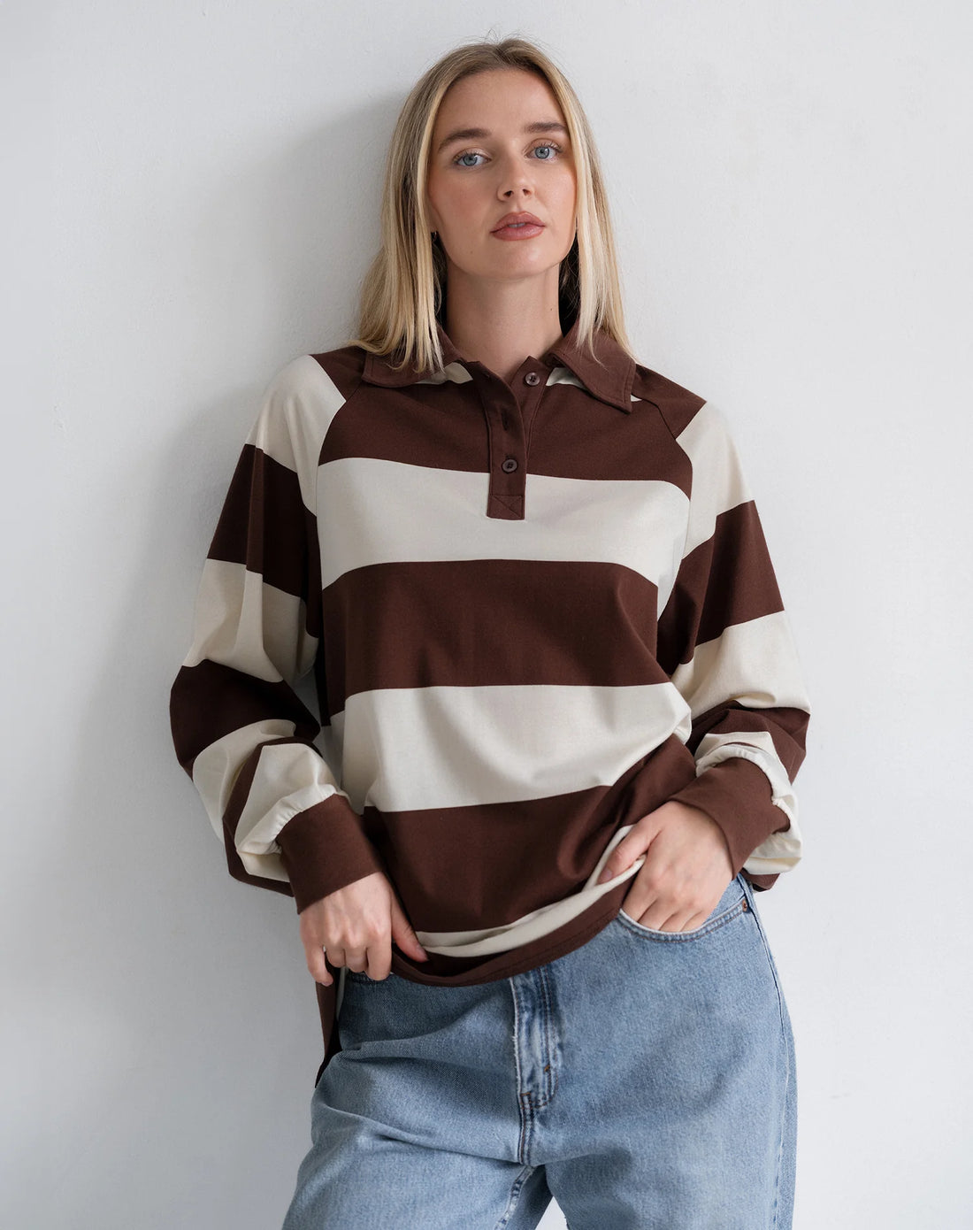 Classic Rugby Polo- Cream with Espresso