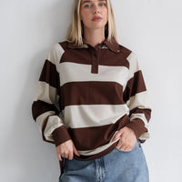 Classic Rugby Polo- Cream with Espresso